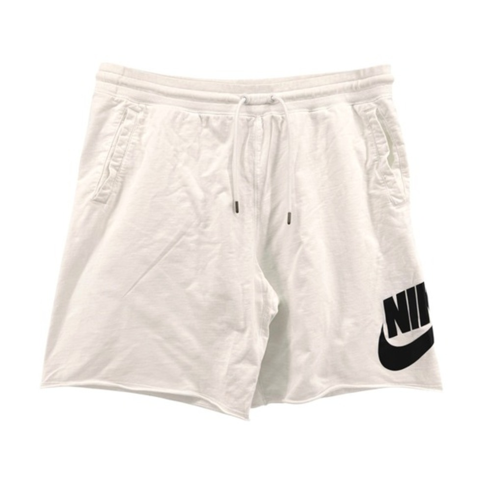 Nike Mens 3XL Pre-Owned‎ Shorts White Raw Hem Graphic Black Logo Jersey Cotton